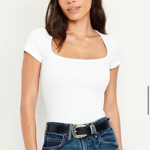 OLD NAVY White Square Neck Ribbed Top